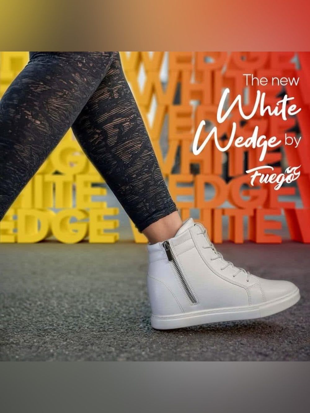 Fuego Dance Wedge Shoes Women’s White High-Top Sneaker with Side Zipper size 6.5